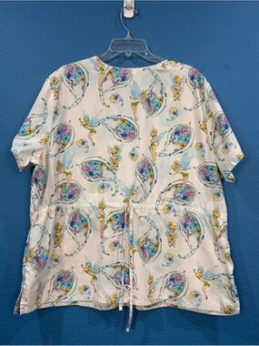 Disney Tinkerbell White Medical Scrub Top Women Size 2X/2XG Drawstring Back